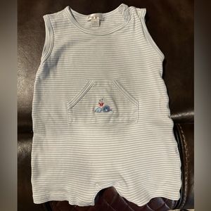Kissy Kissy baby overalls. Light blue and white stripes w/ embroidery!